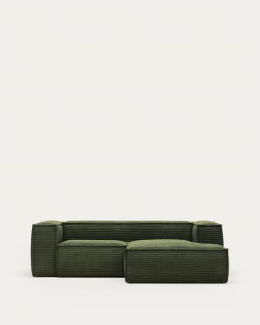 Blok 2θέσιος καναπές με δεξιά πολυθρόνα σε πράσινο κοτλέ με φαρδιά ραφή, 240 εκ