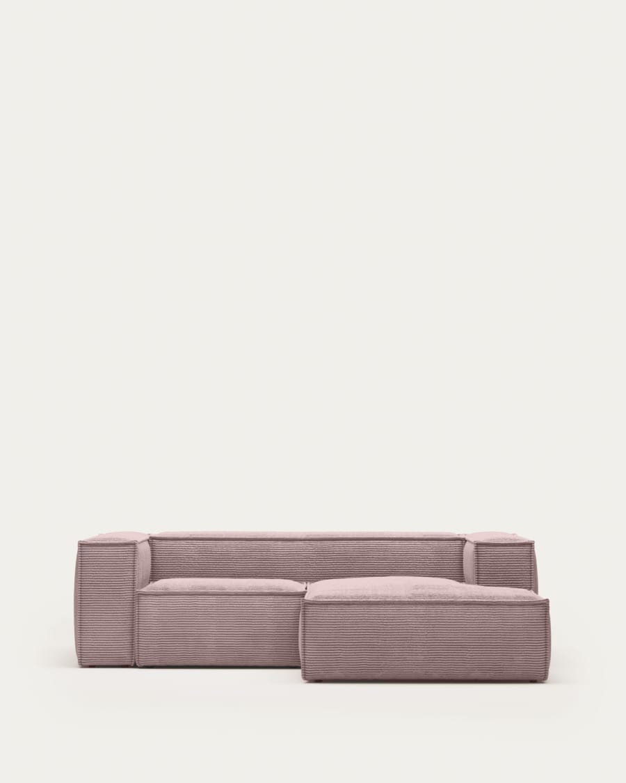 Blok 2 seater sofa with right side chaise longue in pink wide-seam corduroy  240 cm | Kave Home