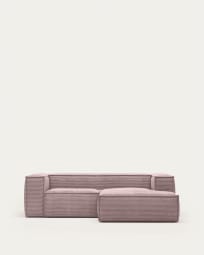 Canapé Blok 2 places méridienne droite en velours à grosses côtes rose 240 cm