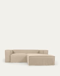 Blok 2 seater sofa with right-hand chaise longue & removable covers in beige linen, 240 cm