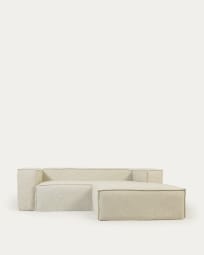 Sofá capa removível Blok de 2 lugares com chaise longue direita de linho branco 240 cm