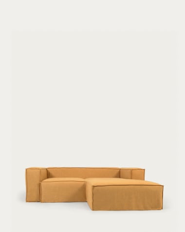 Blok 2-Sitzer Sofa mit abnehmbarem Bezug mit Chaiselongue rechts Leinen senfgelb 240 cm