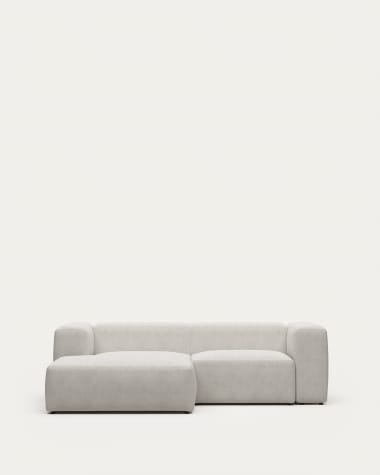 Blok 2 seater sofa with left side chaise longue in white fleece, 240 cm FR