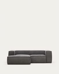 Blok 2 seater sofa with left-hand chaise longue in grey corduroy, 240 cm