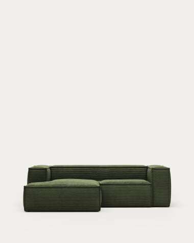 Blok 2 seater sofa with left side chaise longue in green wide seam corduroy, 240 cm
