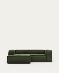 Blok 2 seater sofa with left-hand chaise longue in green corduroy, 240 cm