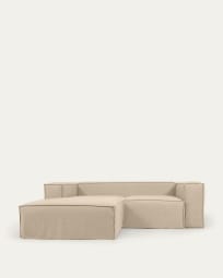Blok 2 seater sofa with left-hand chaise longue & removable covers in beige linen, 240 cm