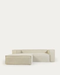 Divano sfoderabile Blok 2 posti con chaise longue sinistra di lino bianco