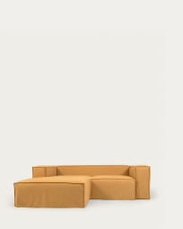 2θ καναπές Blok με ανάκλινδρο αριστερά και αποσπώμενα καλύμματα, μουσταρδί λινό, 240εκ