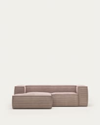 Blok 2 seater sofa with left side chaise longue in pink corduroy, 240 cm