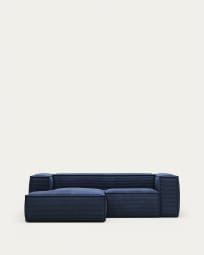 Blok 2 seater sofa with left side chaise longue in blue corduroy, 240 cm FR