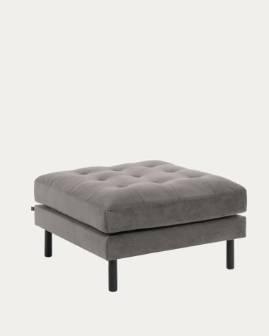 Debra footrest in grey velvet, 80 x 80 cm