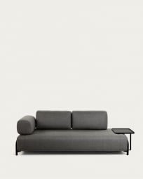 Compo 3-Sitzer Sofa dunkelgrau mit großem Tablett 252 cm
