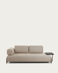 Compo 3 seater sofa with large tray in beige, 252 cm