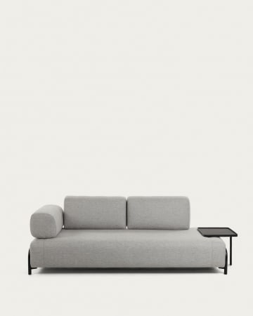 Compo 3-Sitzer Sofa hellgrau mit großem Tablett 252 cm