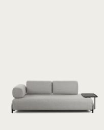 Sofá Compo 3 plazas gris claro con bandeja grande 252 cm