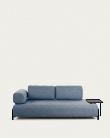 Compo 3 seater sofa with large tray in blue, 252 cm