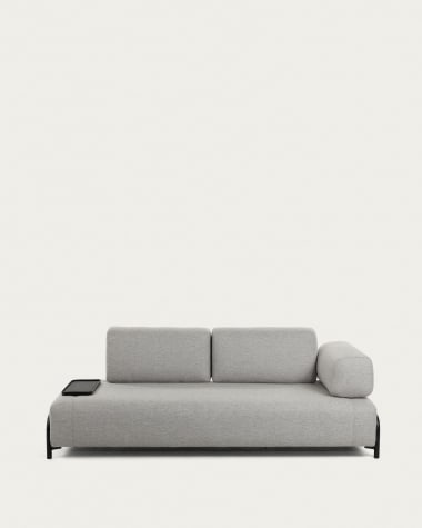 Compo 3 seater sofa with small tray in light grey, 232 cm