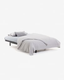 Eveline three-seater sofa bed in beige, wooden frame, 195 cm