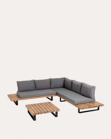 Set Zalika de sofá de canto de 5 lugares y mesa de madeira maciça de acácia FSC 100%