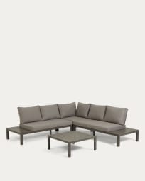 Salon de jardin Duka avec canapé d'angle 5 places et table en aluminium marron