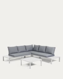 Γωνιακός καναπές και τραπέζι Duka, λευκό αλουμίνιο
