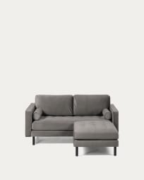Debra 2 seater sofa with footrest in grey velvet, 182 cm