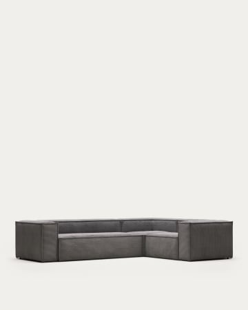 Blok 4-zits hoekbank in grijs corduroy 320 x 230 cm / 230 x 320 cm