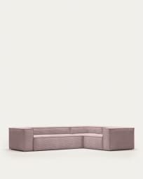 Γωνιακός καναπές Blok 4θ, χοντρό κοτλέ, ροζ, 320x230εκ