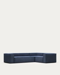 Blok 4 seater corner sofa in blue corduroy, 320 x 230 cm FR