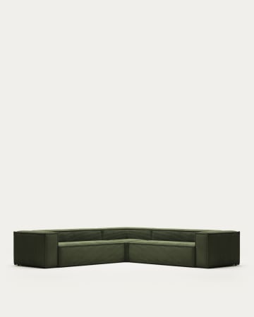 Blok 6 seater corner sofa in wide seam green corduroy, 320 x 320 cm