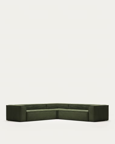 6θ γωνιακός καναπές Blok, χοντρό πράσινο κοτλέ, 320 x 320 εκ