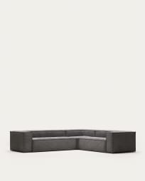 Canapé d’angle Blok 5 places velours côtelé gris 320 x 290 cm