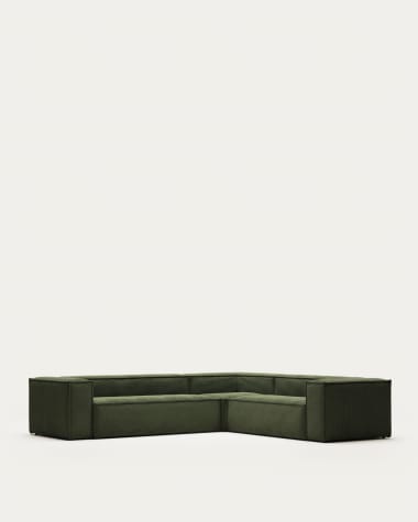 Blok 5-Sitzer-Ecksofa breiter Cord in Grün 320 x 290 / 290 x 320 cm