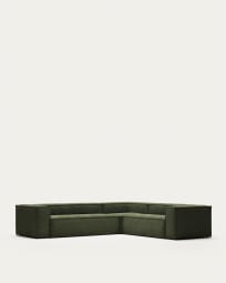 Canapé d'angle Blok 5 places velours côtelé vert 320 x 290cm / 290 x 320 cm FR