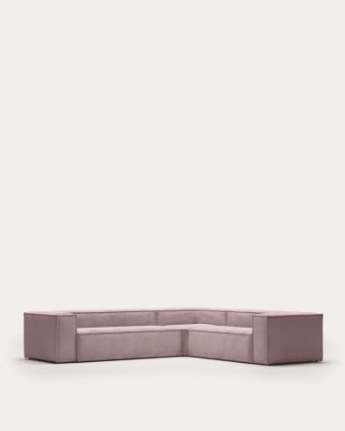 5θ γωνιακός καναπές Blok, ροζ κοτλέ φαρδιά ραφή, 320x290εκ / 290x320εκ