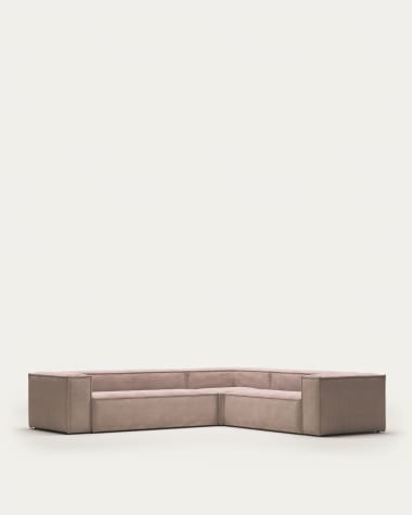 Blok 5 seater corner sofa in pink wide seam corduroy, 320 x 290 cm / 290 x 320 cm FR