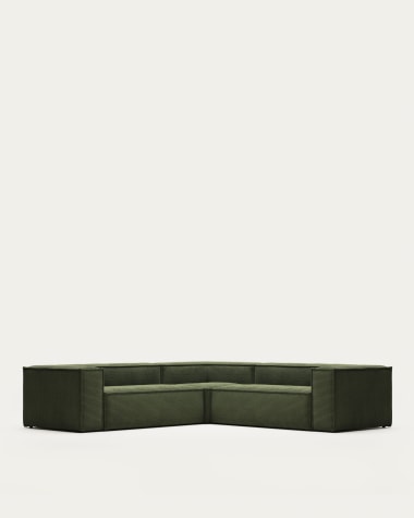 Blok 4 seater corner sofa in wide seam green corduroy, 290 x 290 cm