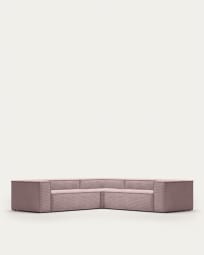 Blok 4 seater corner sofa in pink corduroy, 290 x 290 cm