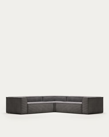 Blok 4 seater corner sofa in grey corduroy, 290 x 290 cm FR