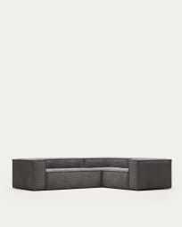 Canapé d’angle Blok 3 places en velours côtelé gris 290 x 230 cm