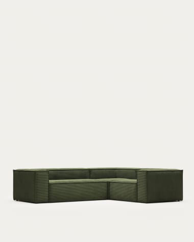 Sofa narożna Blok 3-osobowa gruby sztruks w kolorze zielonym 290 x 230 cm / 230 cm 290 cm FR