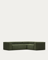 Γωνιακός καναπές 3θ Blok,  χοντρό κοτλέ πράσινο, 290x230εκ