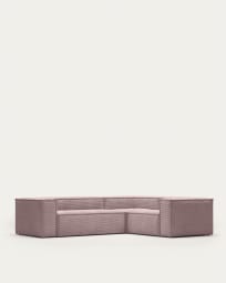 Canapé d’angle Blok 3 places en velours côtelé rose 290 x 230 cm