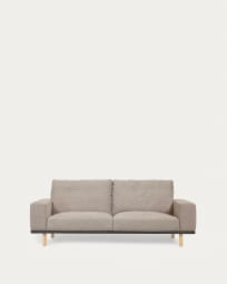 Noa 3 seater sofa in beige with natural finish legs, 230 cm