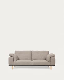 Noa 3 seater sofa with cushions in beige with natural finish legs, 230 cm