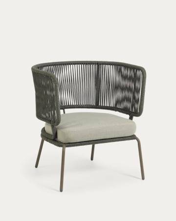 Nadin armchair in green cord with galvanised steel legs