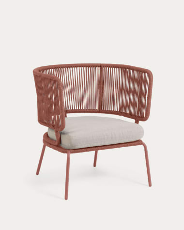Fotel Nadin z ocynkowanej stali i liny w kolorze terakota