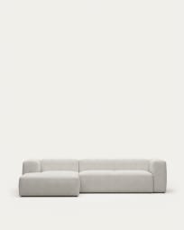 Blok 3 seater sofa with left side chaise longue in white fleece, 300 cm FR