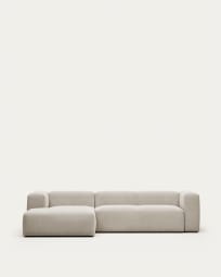Blok 3 seater sofa with left-hand chaise longue in beige, 300 cm